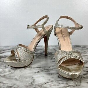De Blossom Collection Silver Sparkly Platform Heels- Size 8.5